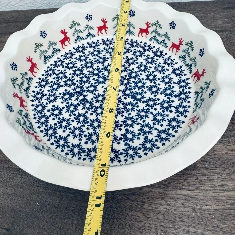 Boleslawiec Polish Pottery Christmas Reindeer Holiday Ceramic Pie Plate Dish